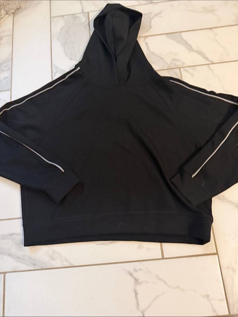 Black Hooded Women's Sweatshirt with Contrast Stripe